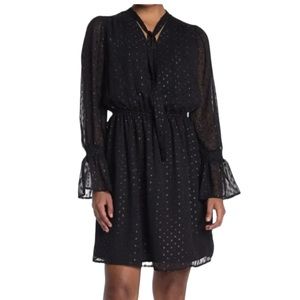 FOURTEENTH PLACE  Women’s  Swiss Dot Long Sleeve‎ Dress |  Black | Size Large